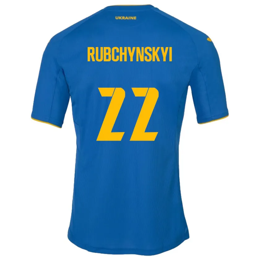 Danxen Børn Ukraine Valentyn Rubchynskyi #22 Blå Udebane Spillertrøjer 24-26 Trøje T-Shirt