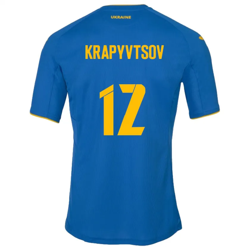 Danxen Børn Ukraine Vladyslav Krapyvtsov #12 Blå Udebane Spillertrøjer 24-26 Trøje T-Shirt