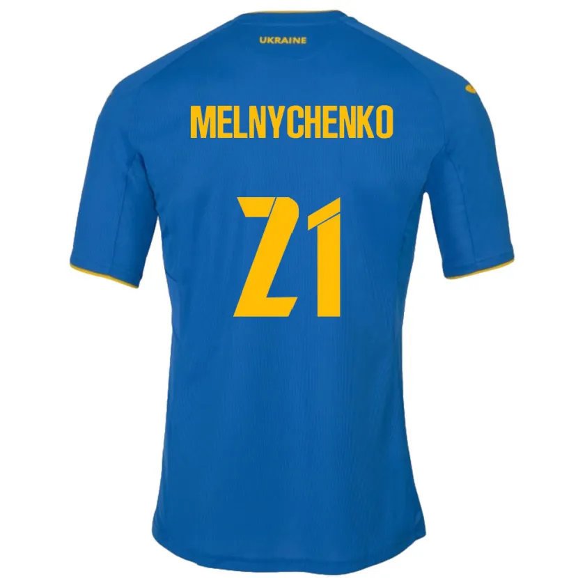 Danxen Børn Ukraine Maksym Melnychenko #21 Blå Udebane Spillertrøjer 24-26 Trøje T-Shirt