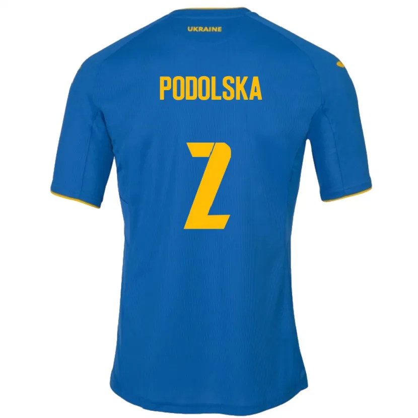 Danxen Børn Ukraine Iryna Podolska #2 Blå Udebane Spillertrøjer 24-26 Trøje T-Shirt