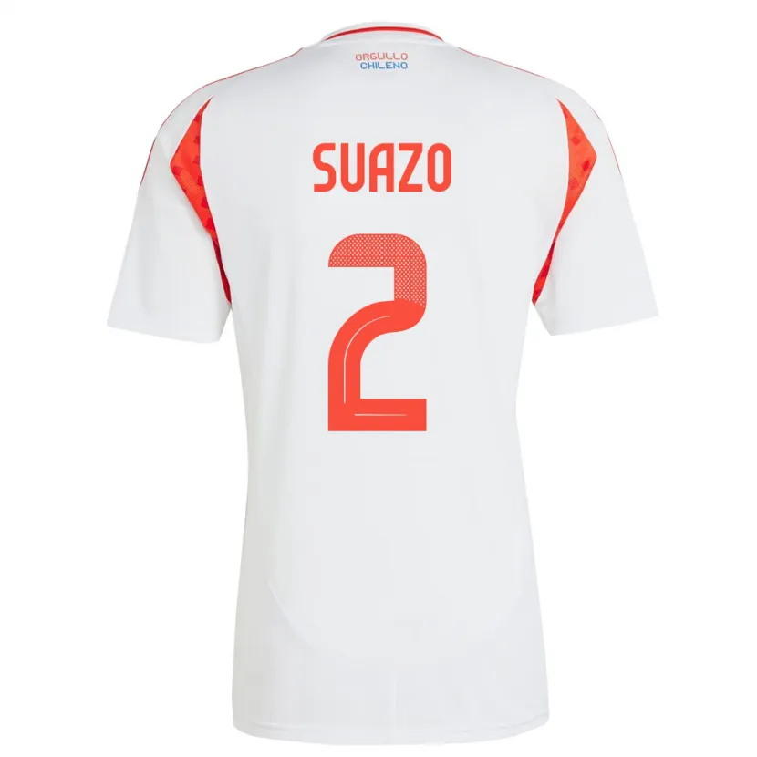 Danxen Børn Chile Gabriel Suazo #2 Hvid Udebane Spillertrøjer 24-26 Trøje T-Shirt