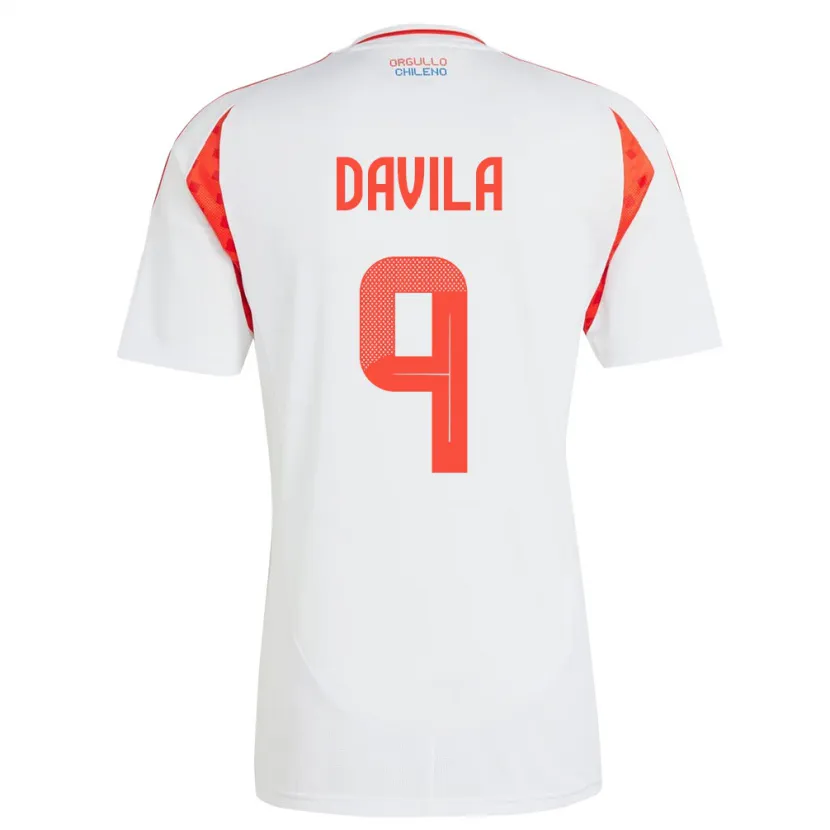 Danxen Børn Chile Víctor Dávila #9 Hvid Udebane Spillertrøjer 24-26 Trøje T-Shirt