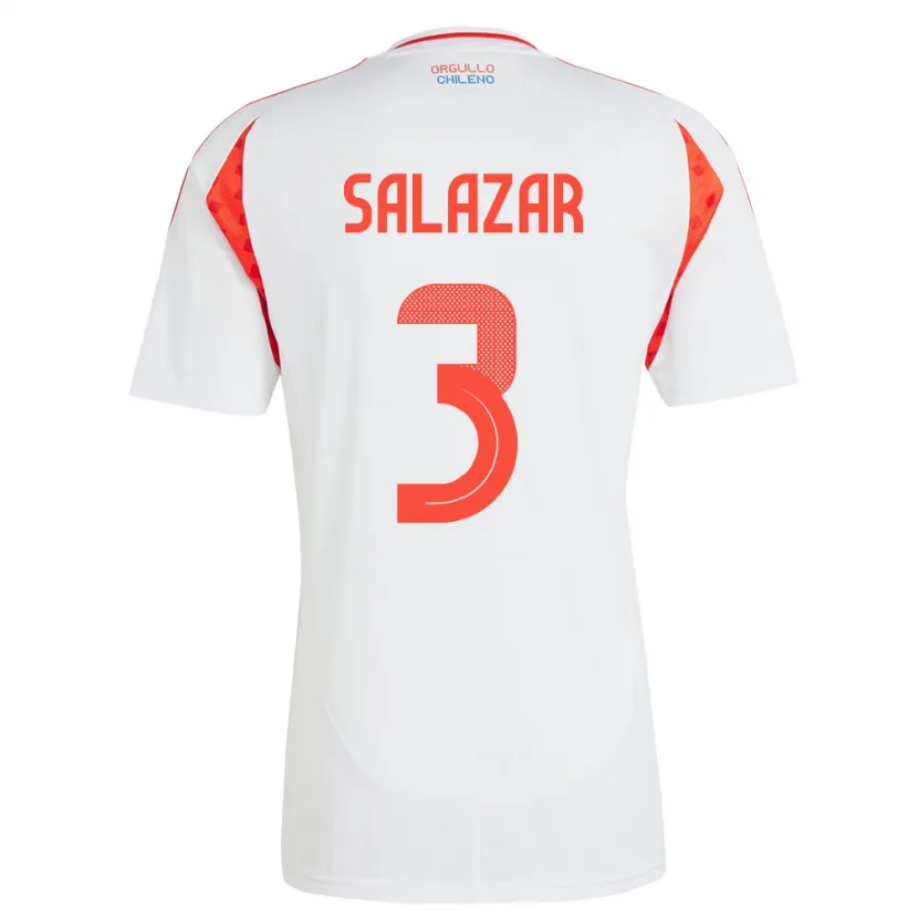 Danxen Børn Chile Yahir Salazar #3 Hvid Udebane Spillertrøjer 24-26 Trøje T-Shirt