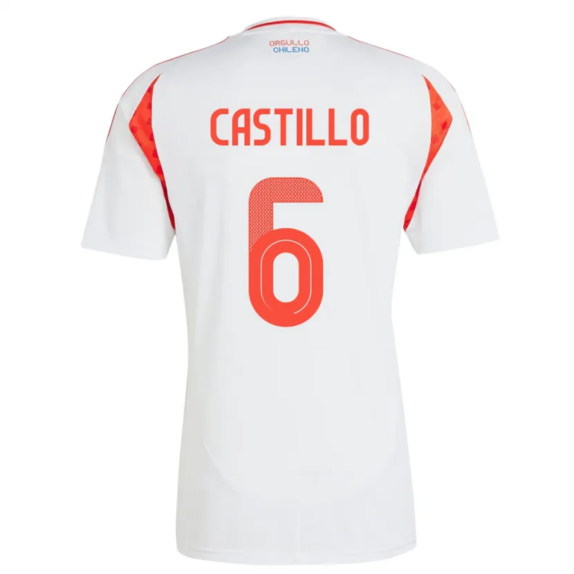 Danxen Børn Chile Cristóbal Castillo #6 Hvid Udebane Spillertrøjer 24-26 Trøje T-Shirt