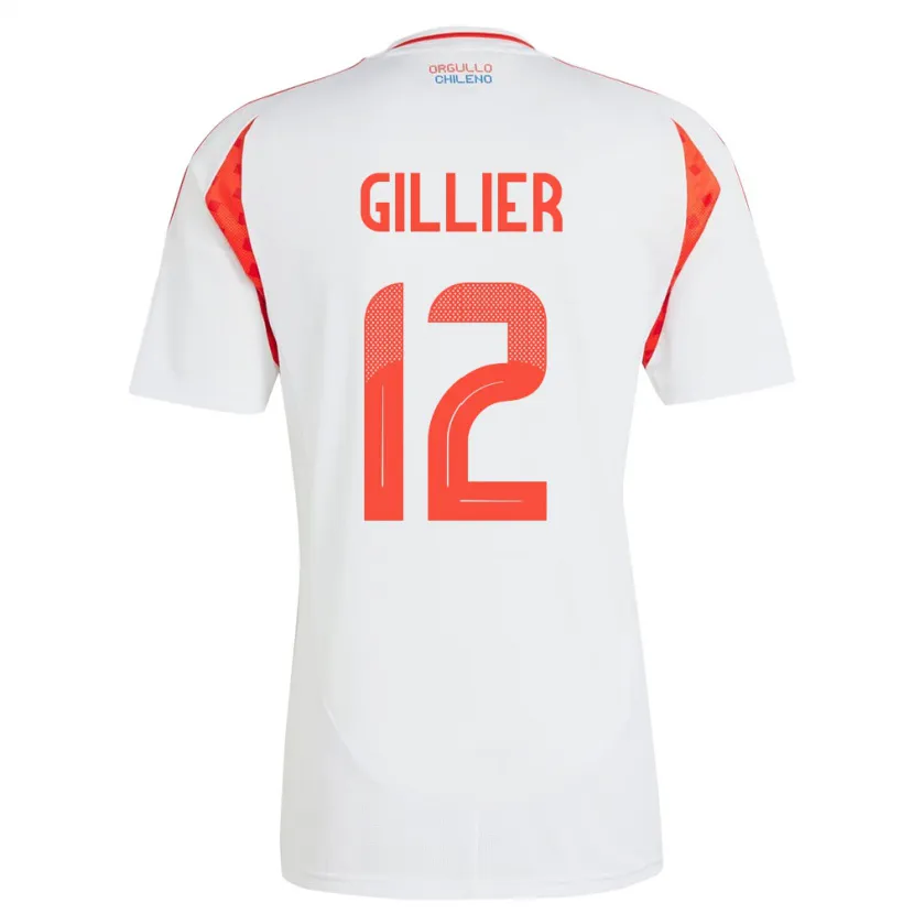 Danxen Børn Chile Thomas Gillier #12 Hvid Udebane Spillertrøjer 24-26 Trøje T-Shirt