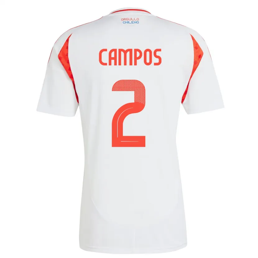 Danxen Børn Chile Víctor Campos #2 Hvid Udebane Spillertrøjer 24-26 Trøje T-Shirt