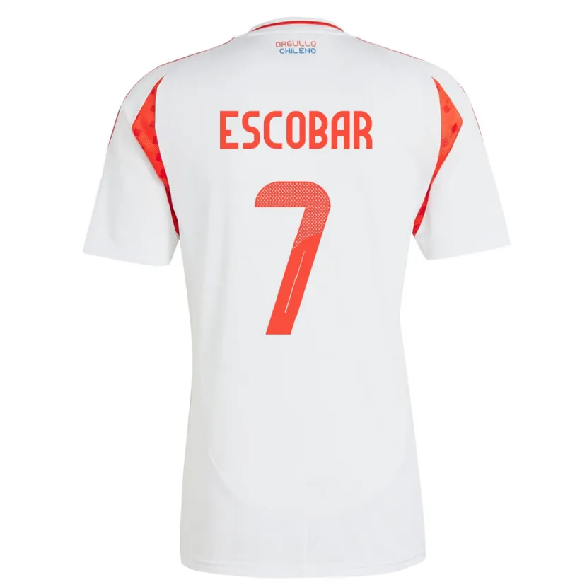 Danxen Børn Chile Bastián Escobar #7 Hvid Udebane Spillertrøjer 24-26 Trøje T-Shirt