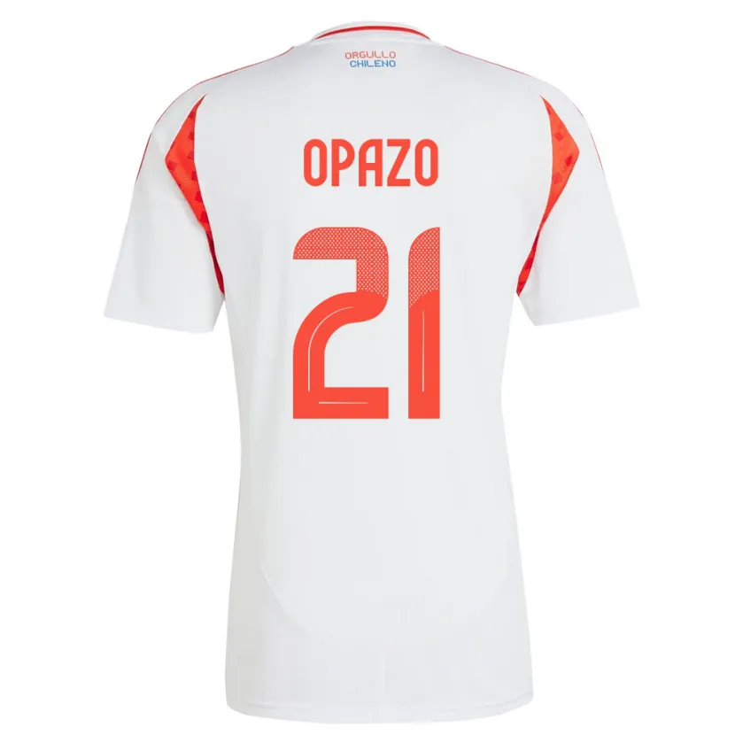 Danxen Børn Chile Diego Opazo #21 Hvid Udebane Spillertrøjer 24-26 Trøje T-Shirt