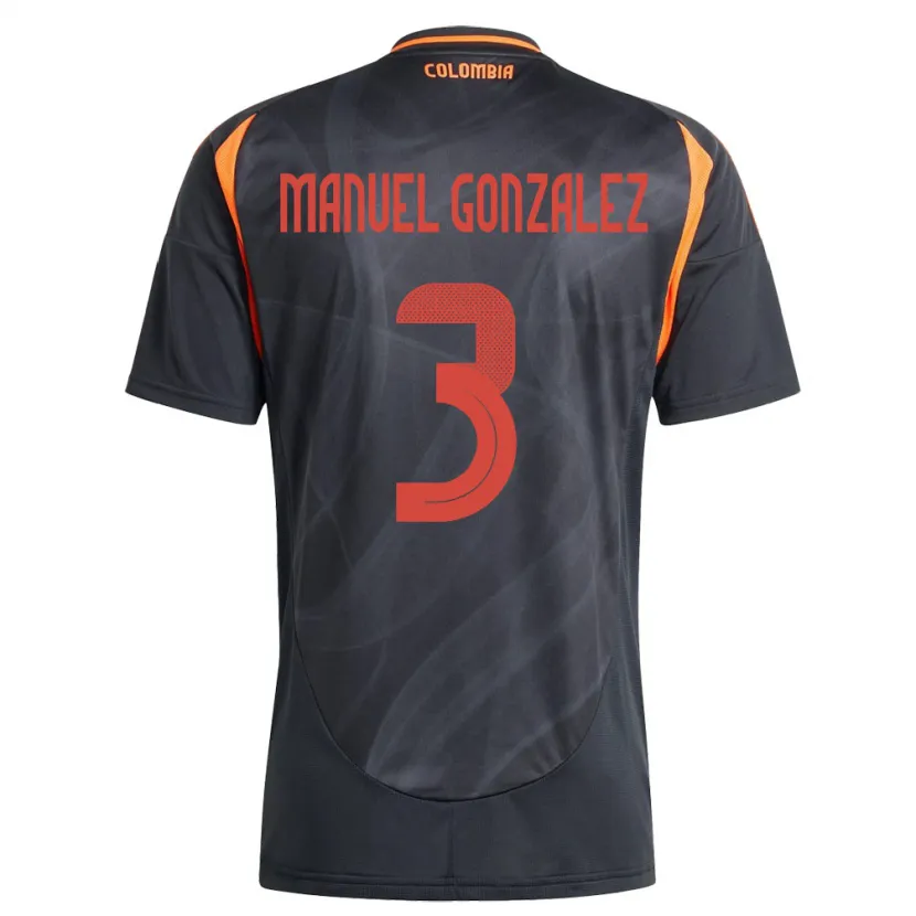 Danxen Børn Colombia Carlos Manuel González #3 Sort Udebane Spillertrøjer 24-26 Trøje T-Shirt