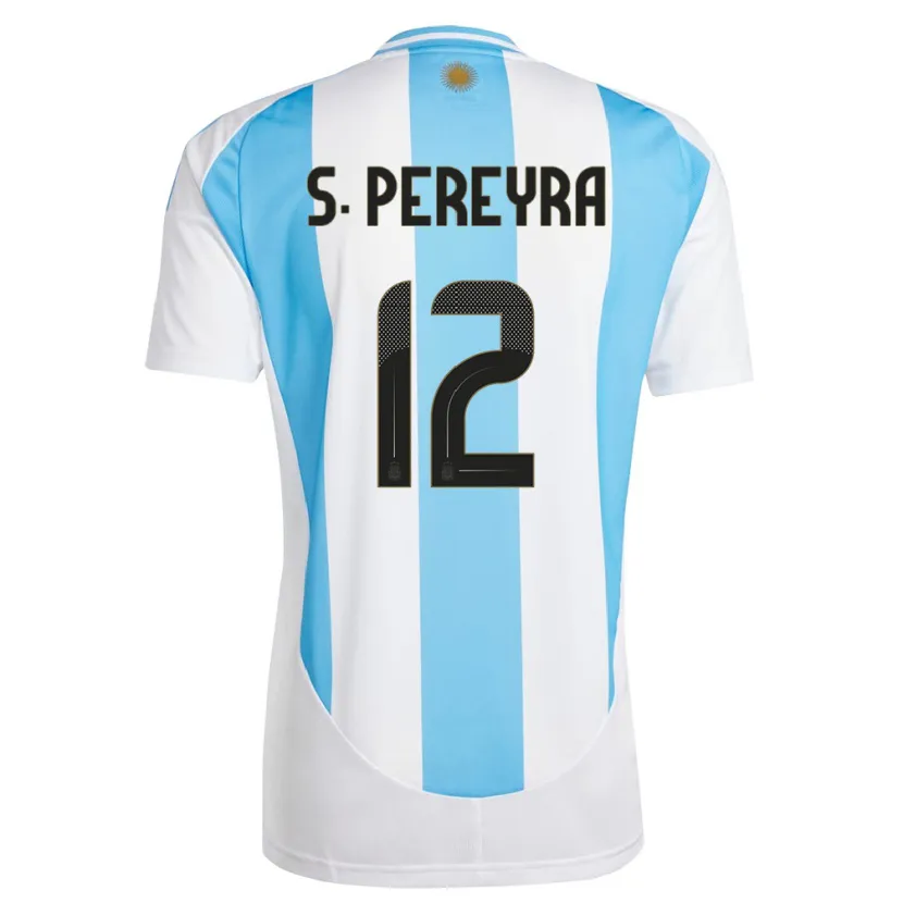 Danxen Mænd Argentina Solana Pereyra #12 Hvid Blå Hjemmebane Spillertrøjer 24-26 Trøje T-Shirt