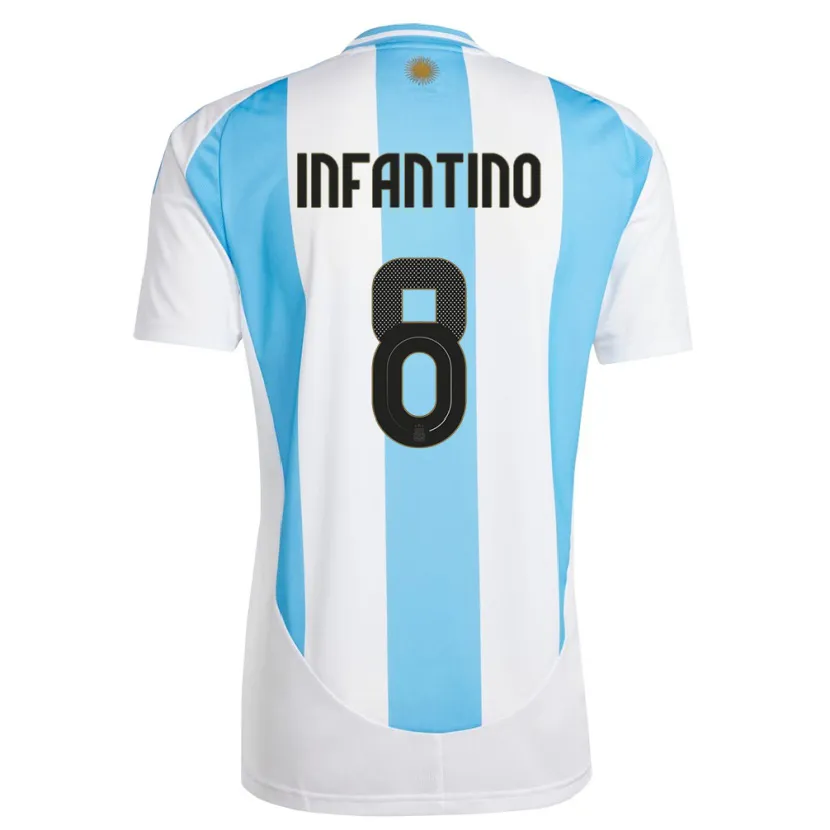 Danxen Mænd Argentina Gino Infantino #8 Hvid Blå Hjemmebane Spillertrøjer 24-26 Trøje T-Shirt