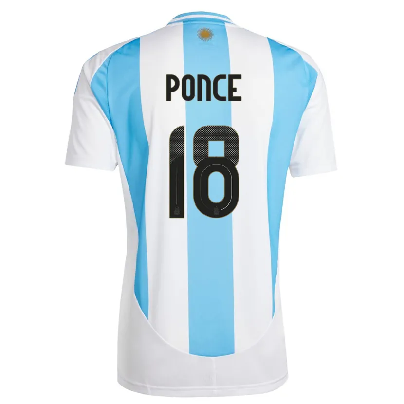 Danxen Mænd Argentina Ezequiel Ponce #18 Hvid Blå Hjemmebane Spillertrøjer 24-26 Trøje T-Shirt