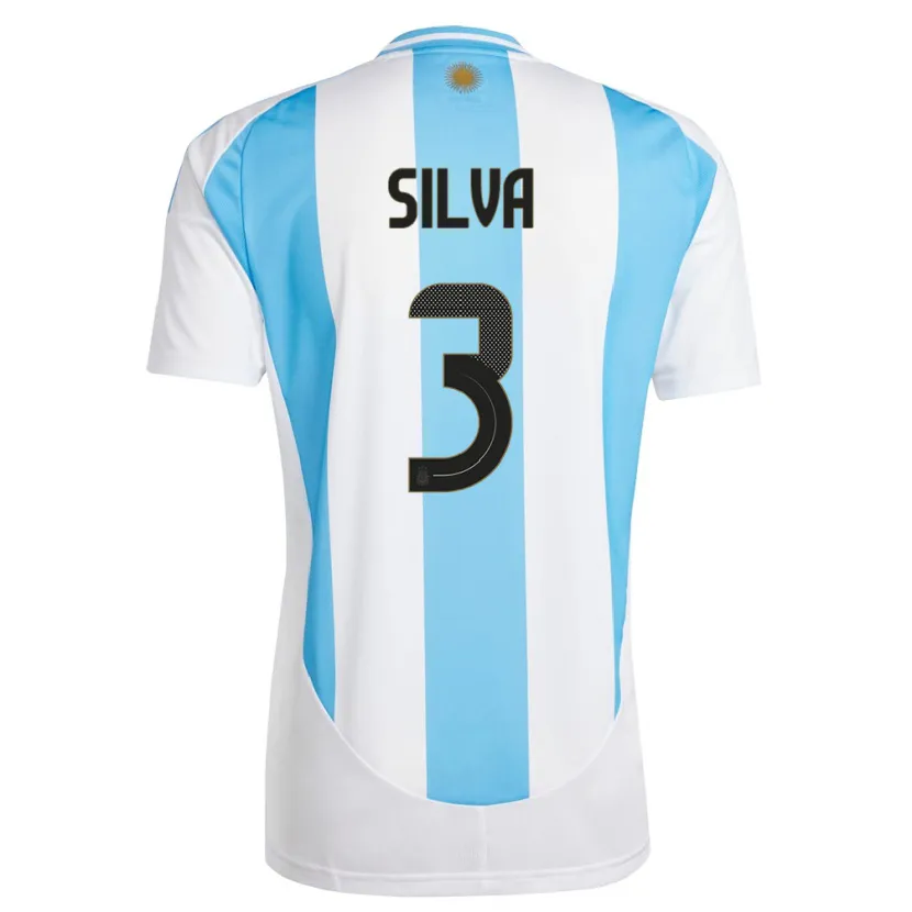 Danxen Mænd Argentina Tomas Silva #3 Hvid Blå Hjemmebane Spillertrøjer 24-26 Trøje T-Shirt