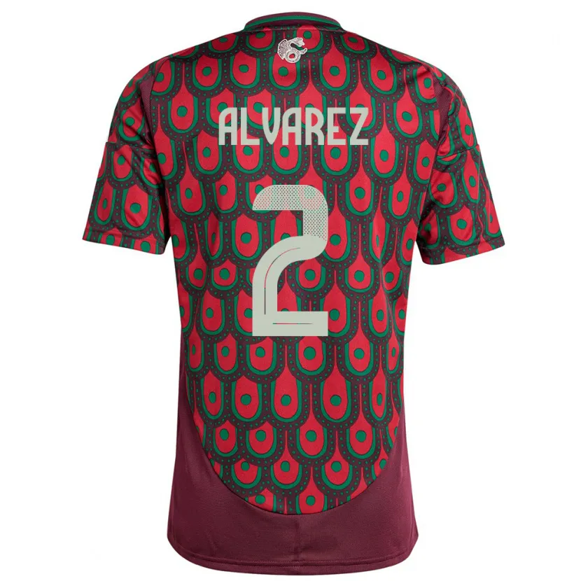 Danxen Mænd Mexico Kevin Alvarez #2 Rødbrun Hjemmebane Spillertrøjer 24-26 Trøje T-Shirt