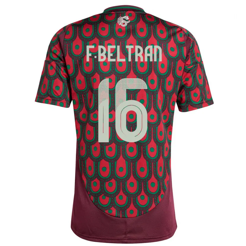 Danxen Mænd Mexico Fernando Beltran #16 Rødbrun Hjemmebane Spillertrøjer 24-26 Trøje T-Shirt