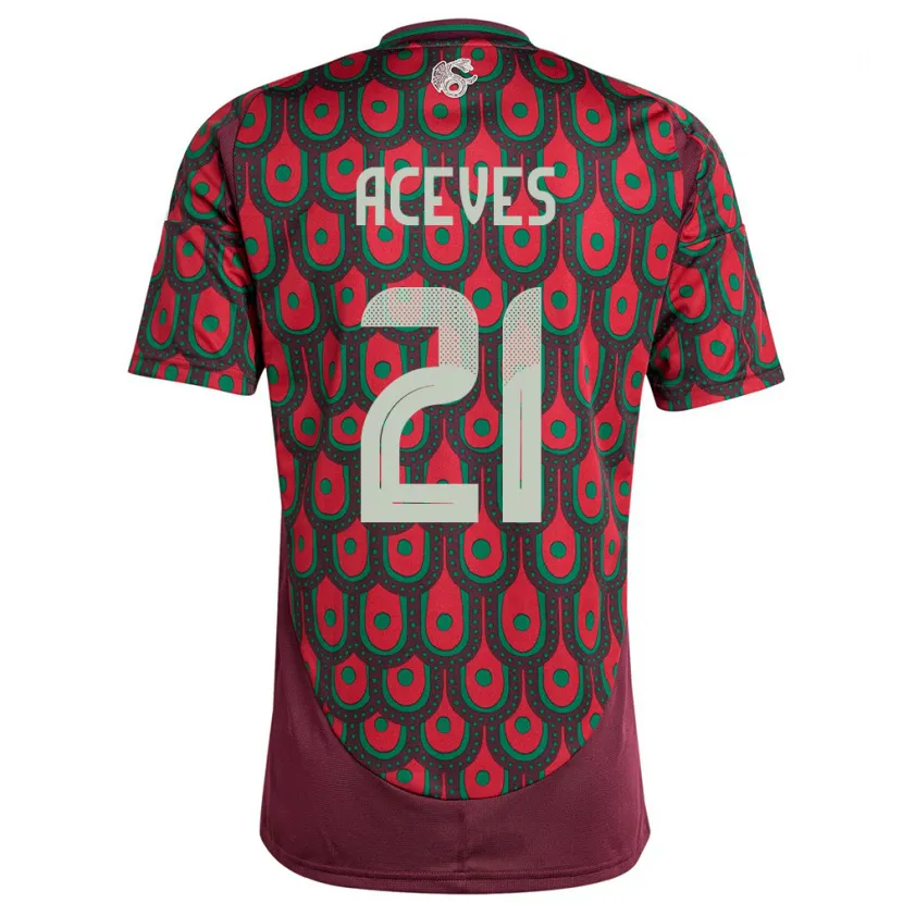 Danxen Mænd Mexico Daniel Aceves #21 Rødbrun Hjemmebane Spillertrøjer 24-26 Trøje T-Shirt