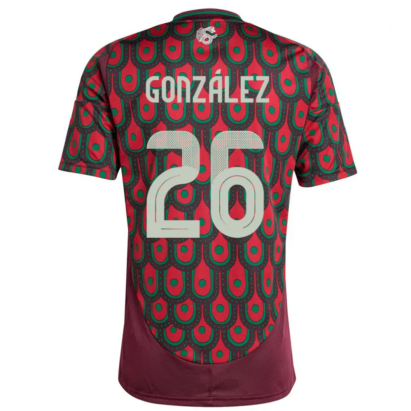 Danxen Mænd Mexico Bryan Gonzalez #26 Rødbrun Hjemmebane Spillertrøjer 24-26 Trøje T-Shirt