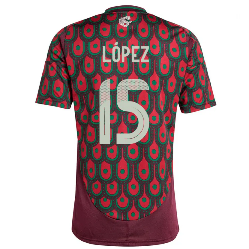 Danxen Mænd Mexico Everardo Lopez #15 Rødbrun Hjemmebane Spillertrøjer 24-26 Trøje T-Shirt