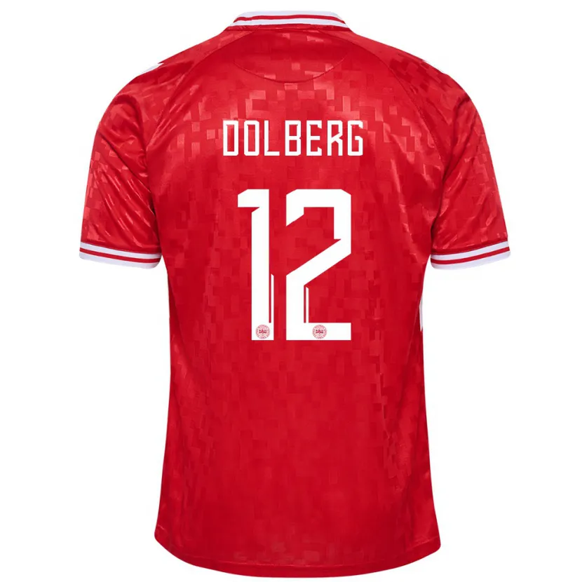 Danxen Mænd Danmark Kasper Dolberg #12 Rød Hjemmebane Spillertrøjer 24-26 Trøje T-Shirt