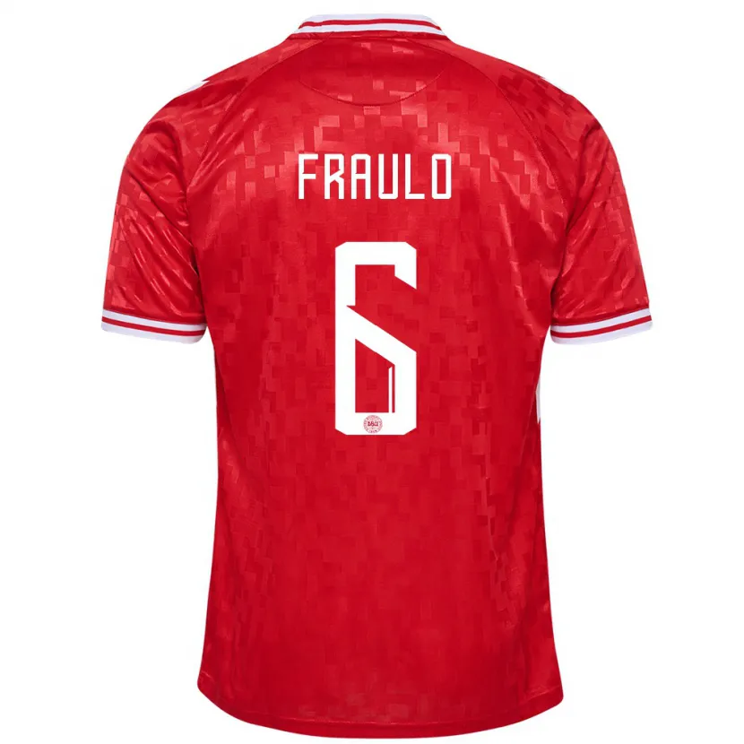 Danxen Mænd Danmark Oscar Fraulo #6 Rød Hjemmebane Spillertrøjer 24-26 Trøje T-Shirt