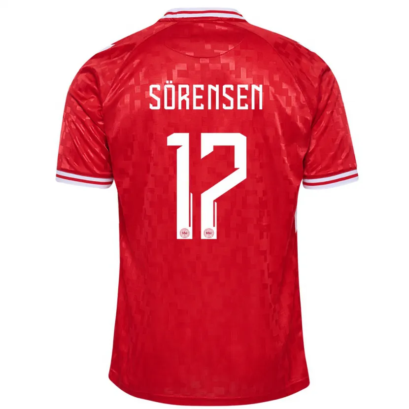 Danxen Mænd Danmark Oliver Sörensen #17 Rød Hjemmebane Spillertrøjer 24-26 Trøje T-Shirt