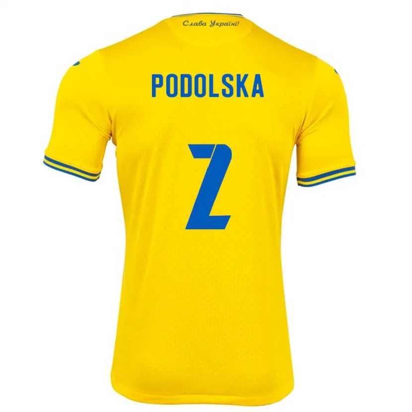 Danxen Mænd Ukraine Iryna Podolska #2 Gul Hjemmebane Spillertrøjer 24-26 Trøje T-Shirt