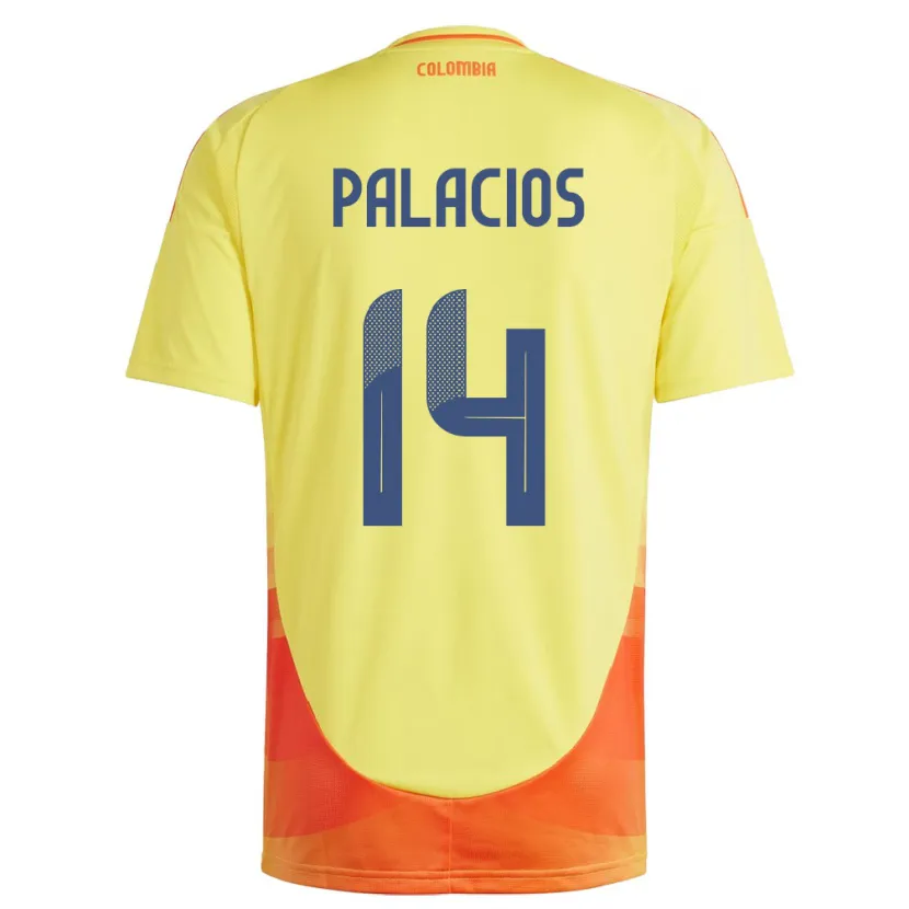 Danxen Mænd Colombia Julián Palacios #14 Gul Hjemmebane Spillertrøjer 24-26 Trøje T-Shirt