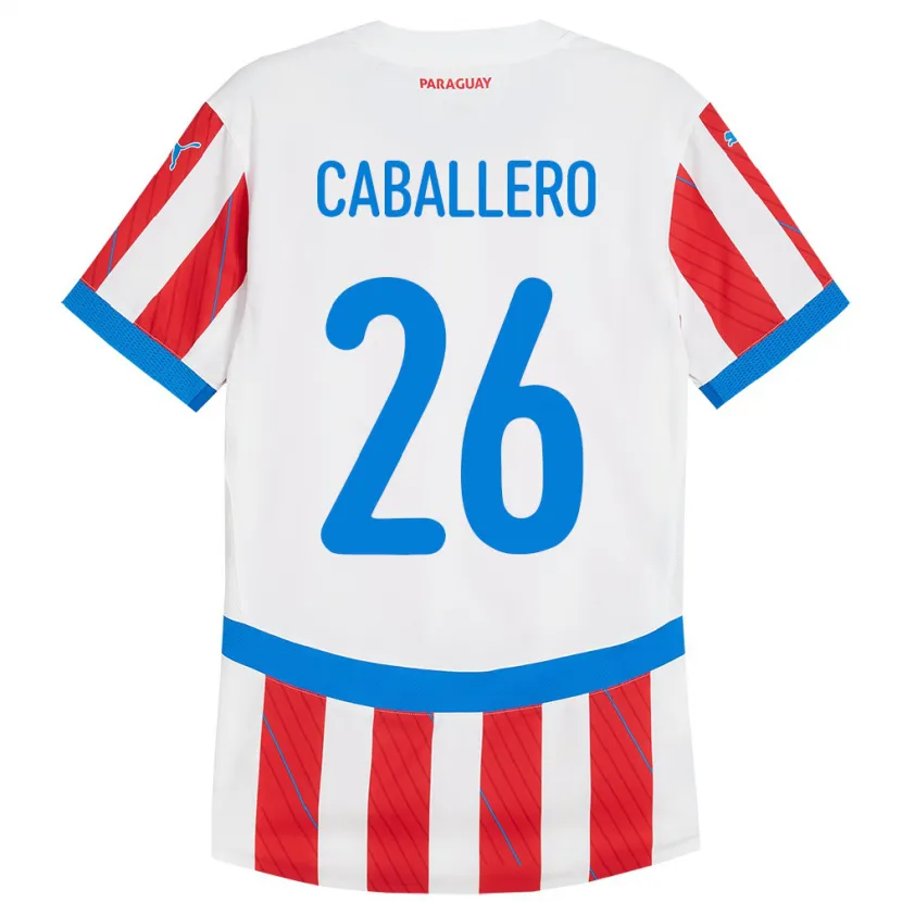 Danxen Mænd Paraguay Hernesto Caballero #26 Hvid Rød Hjemmebane Spillertrøjer 24-26 Trøje T-Shirt