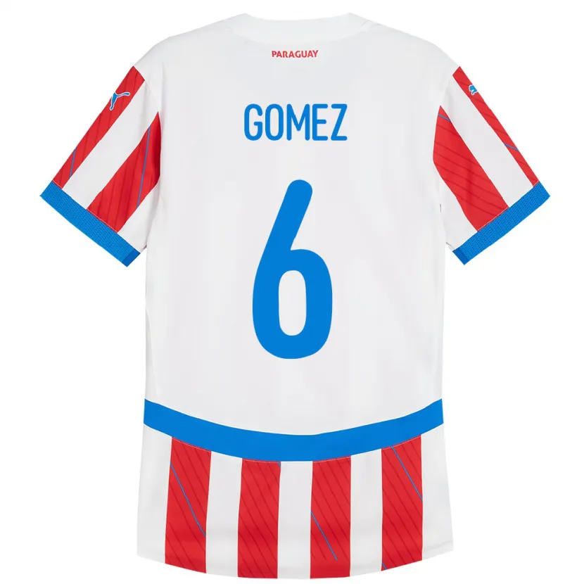 Danxen Mænd Paraguay Marcos Gómez #6 Hvid Rød Hjemmebane Spillertrøjer 24-26 Trøje T-Shirt