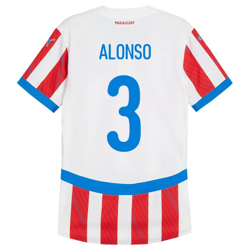 Danxen Mænd Paraguay Lorena Alonso #3 Hvid Rød Hjemmebane Spillertrøjer 24-26 Trøje T-Shirt