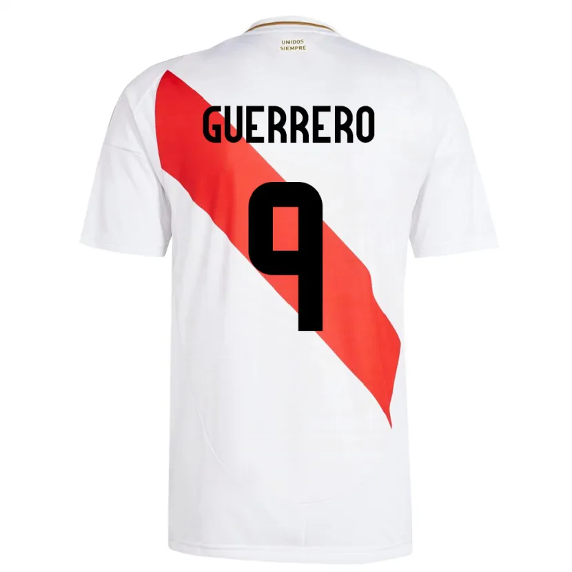 Danxen Mænd Peru Paolo Guerrero #9 Hvid Hjemmebane Spillertrøjer 24-26 Trøje T-Shirt