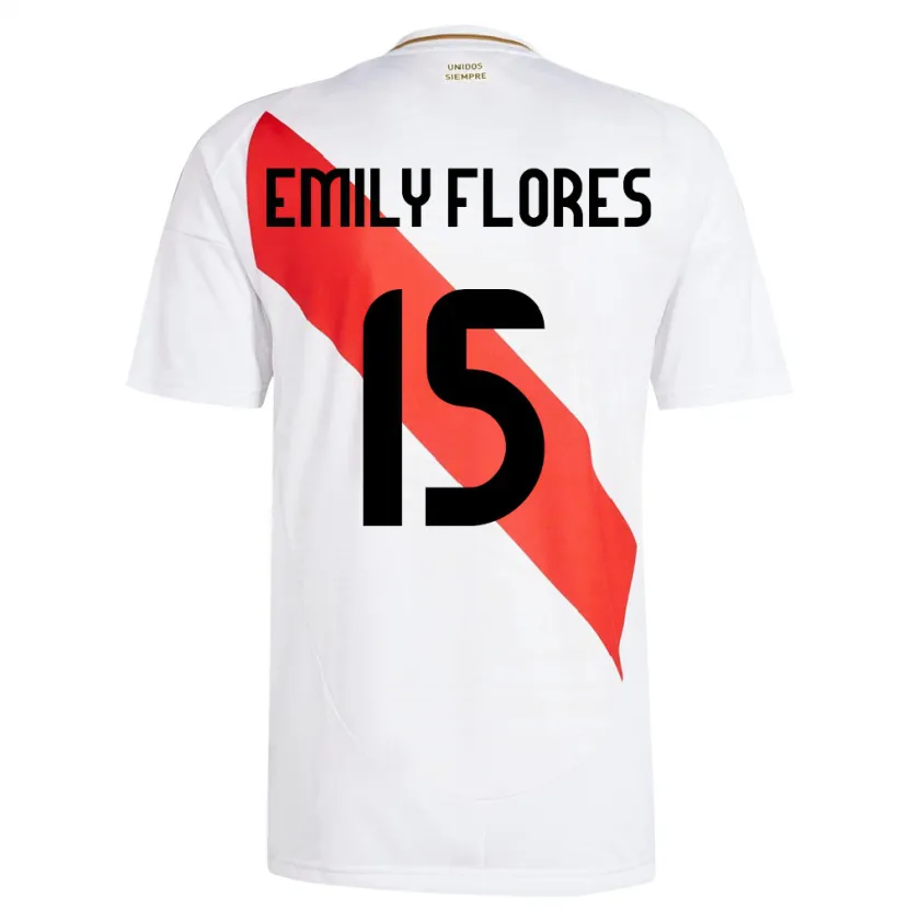 Danxen Mænd Peru Emily Flores #15 Hvid Hjemmebane Spillertrøjer 24-26 Trøje T-Shirt