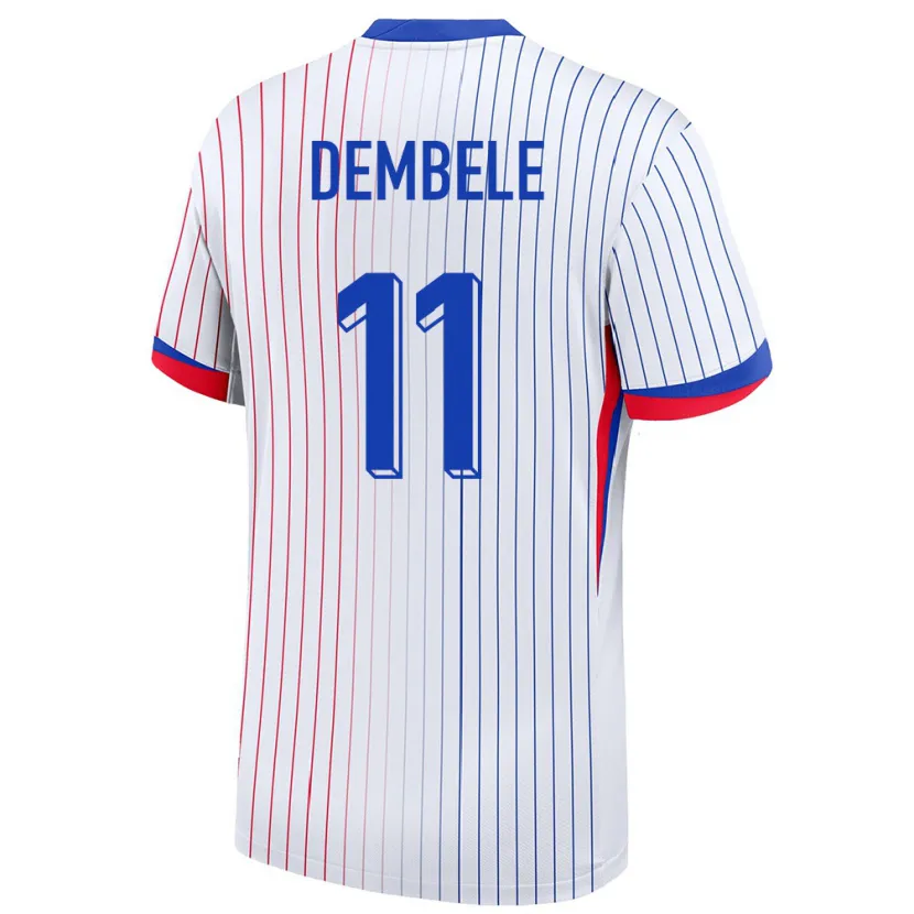 Danxen Mænd Frankrig Ousmane Dembele #11 Hvid Udebane Spillertrøjer 24-26 Trøje T-Shirt