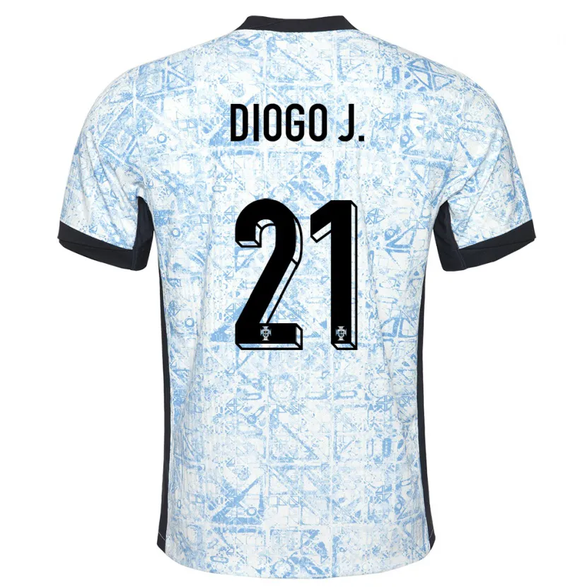 Danxen Mænd Portugal Diogo Jota #21 Creme Blå Udebane Spillertrøjer 24-26 Trøje T-Shirt