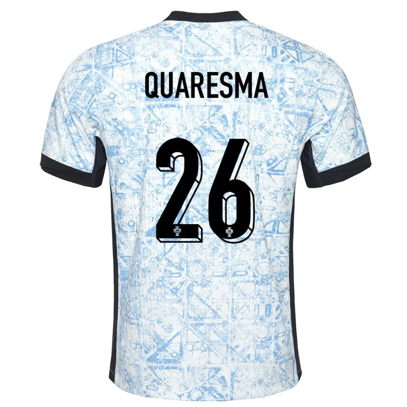 Danxen Mænd Portugal Eduardo Quaresma #26 Creme Blå Udebane Spillertrøjer 24-26 Trøje T-Shirt