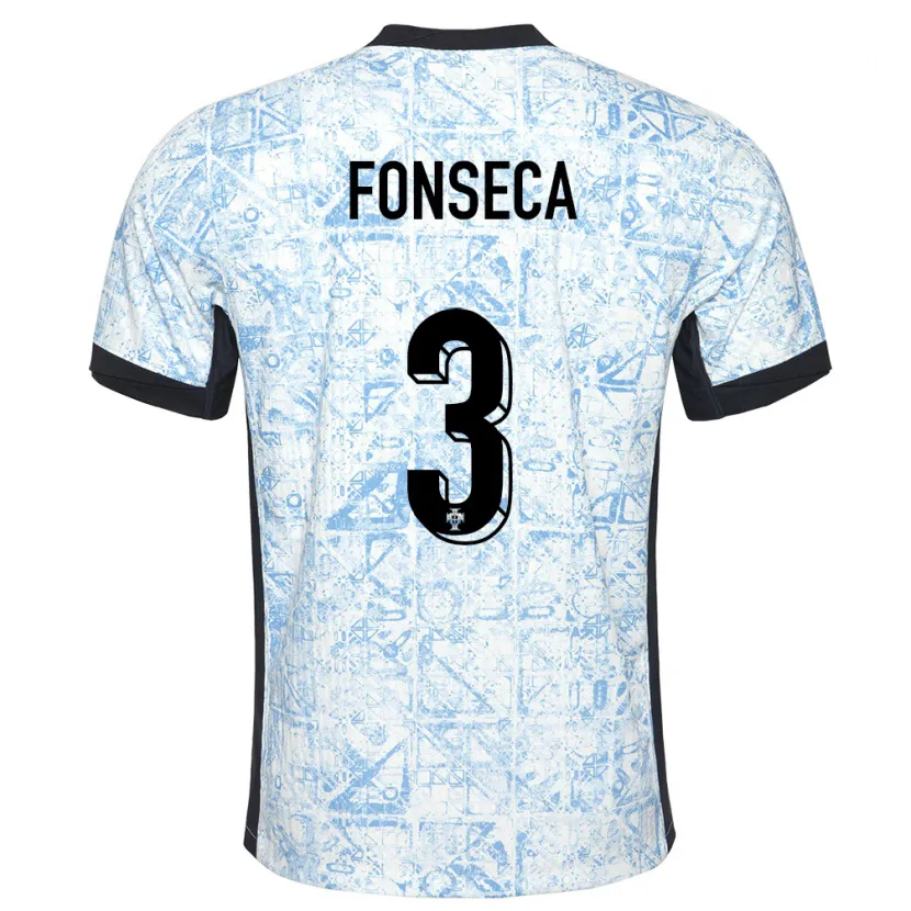 Danxen Mænd Portugal Joao Fonseca #3 Creme Blå Udebane Spillertrøjer 24-26 Trøje T-Shirt