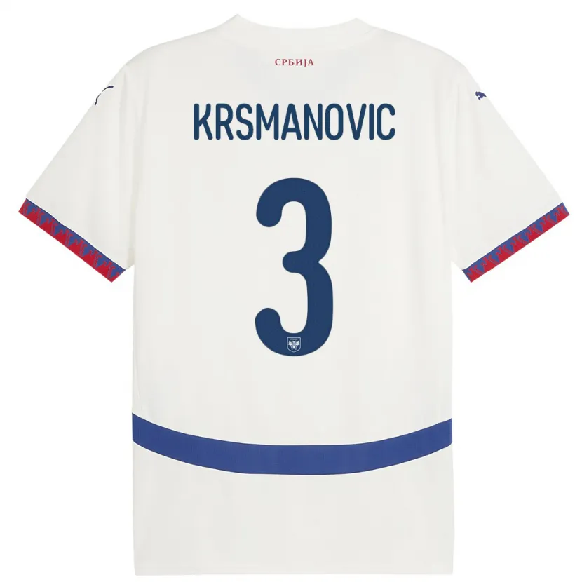 Danxen Mænd Serbien Nemanja Krsmanovic #3 Hvid Udebane Spillertrøjer 24-26 Trøje T-Shirt