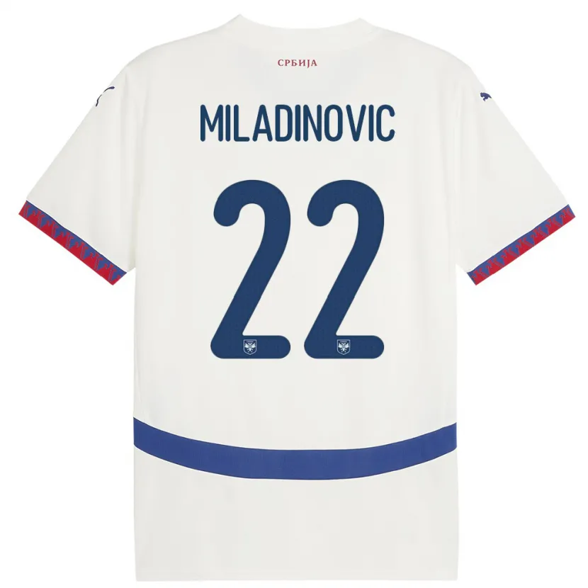 Danxen Mænd Serbien Igor Miladinovic #22 Hvid Udebane Spillertrøjer 24-26 Trøje T-Shirt