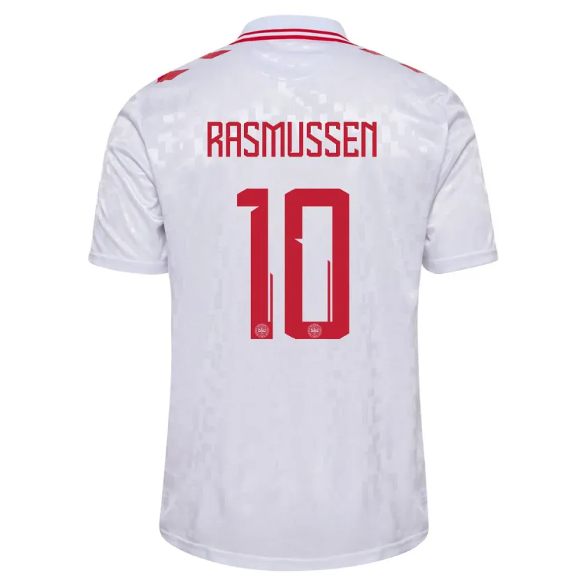 Danxen Mænd Danmark Christian Rasmussen #10 Hvid Udebane Spillertrøjer 24-26 Trøje T-Shirt