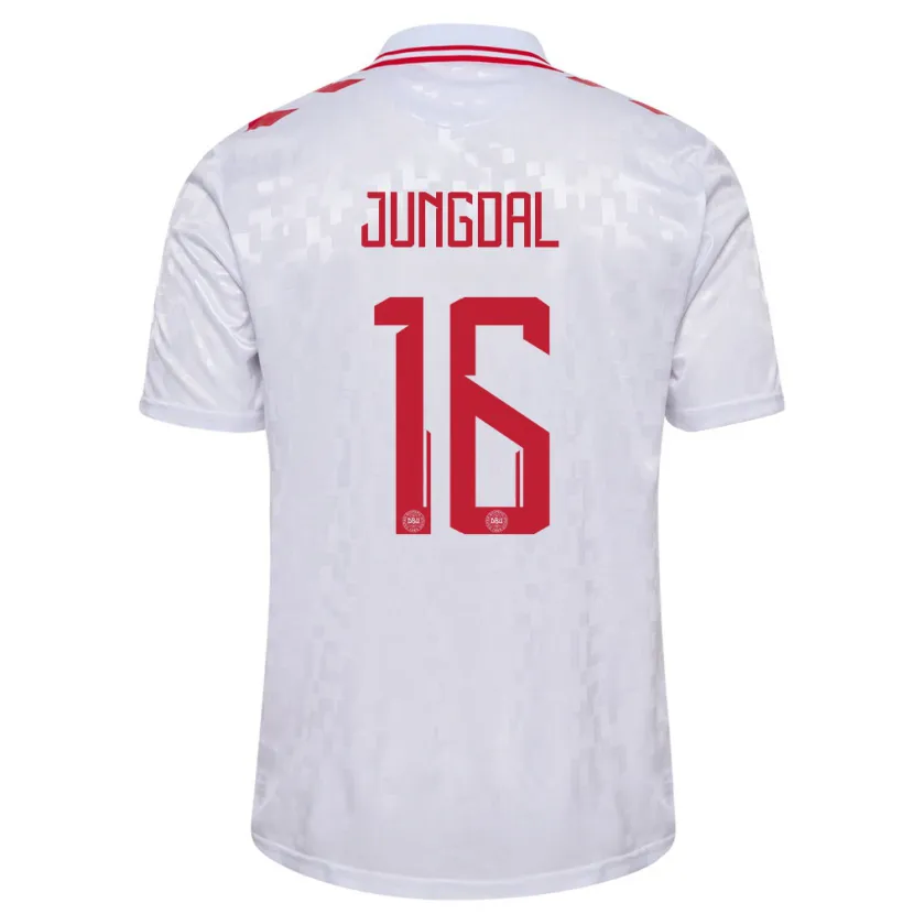 Danxen Mænd Danmark Andreas Jungdal #16 Hvid Udebane Spillertrøjer 24-26 Trøje T-Shirt