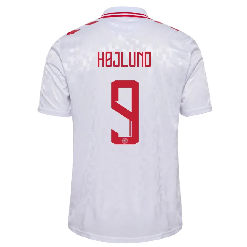 Danxen Mænd Danmark Emil Højlund #9 Hvid Udebane Spillertrøjer 24-26 Trøje T-Shirt