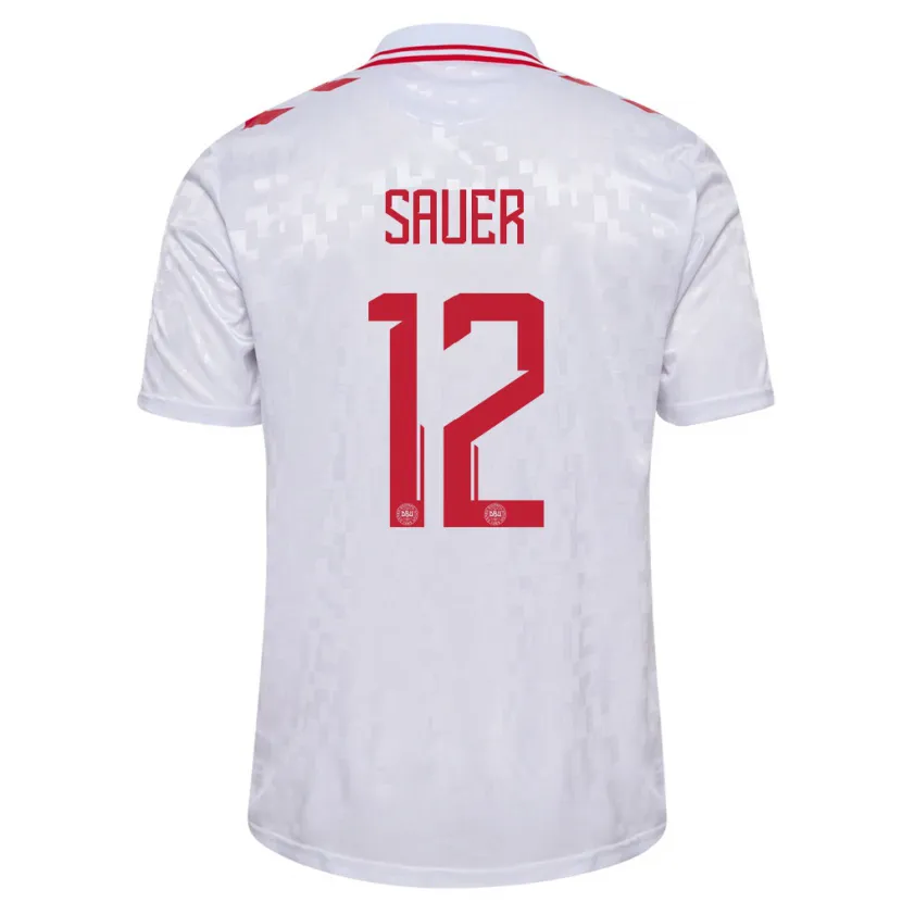 Danxen Mænd Danmark Mathias Sauer #12 Hvid Udebane Spillertrøjer 24-26 Trøje T-Shirt