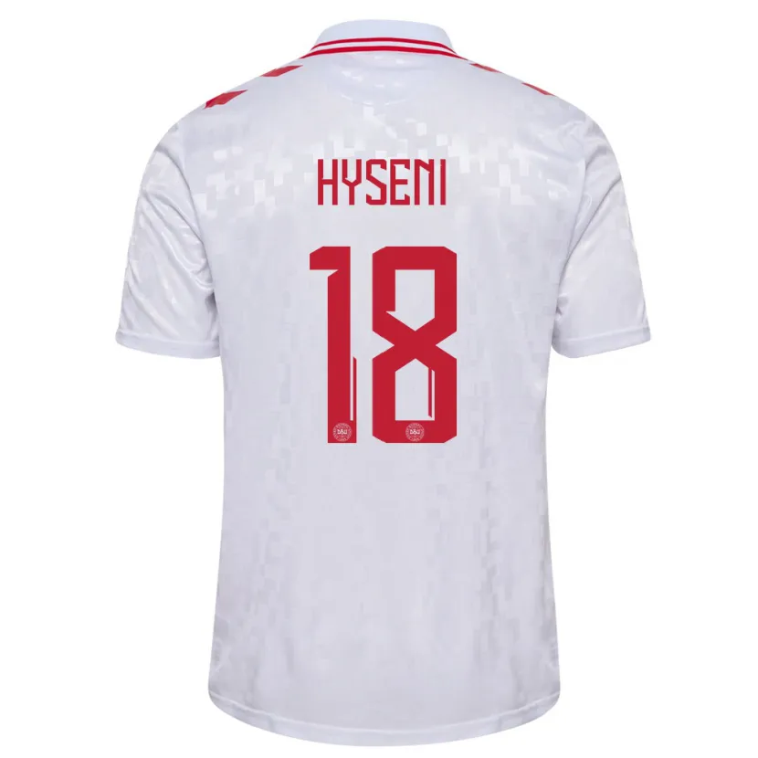 Danxen Mænd Danmark Olti Hyseni #18 Hvid Udebane Spillertrøjer 24-26 Trøje T-Shirt