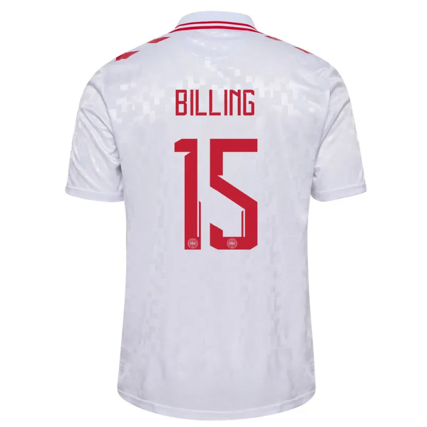 Danxen Mænd Danmark Philip Billing #15 Hvid Udebane Spillertrøjer 24-26 Trøje T-Shirt