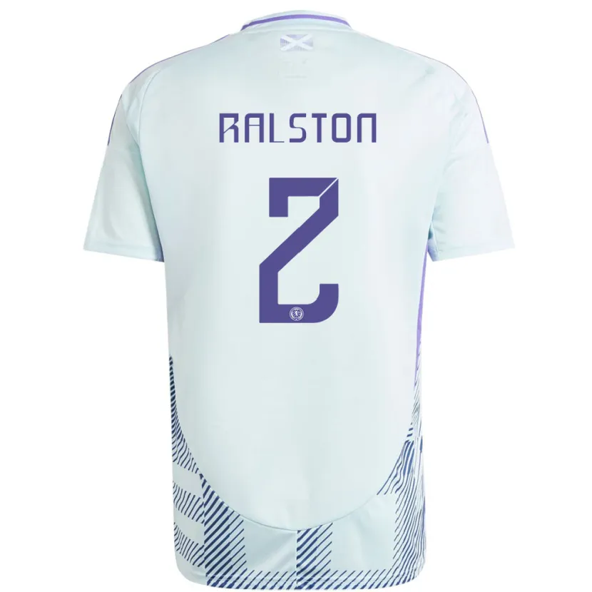 Danxen Mænd Skotland Anthony Ralston #2 Lys Mynteblå Udebane Spillertrøjer 24-26 Trøje T-Shirt