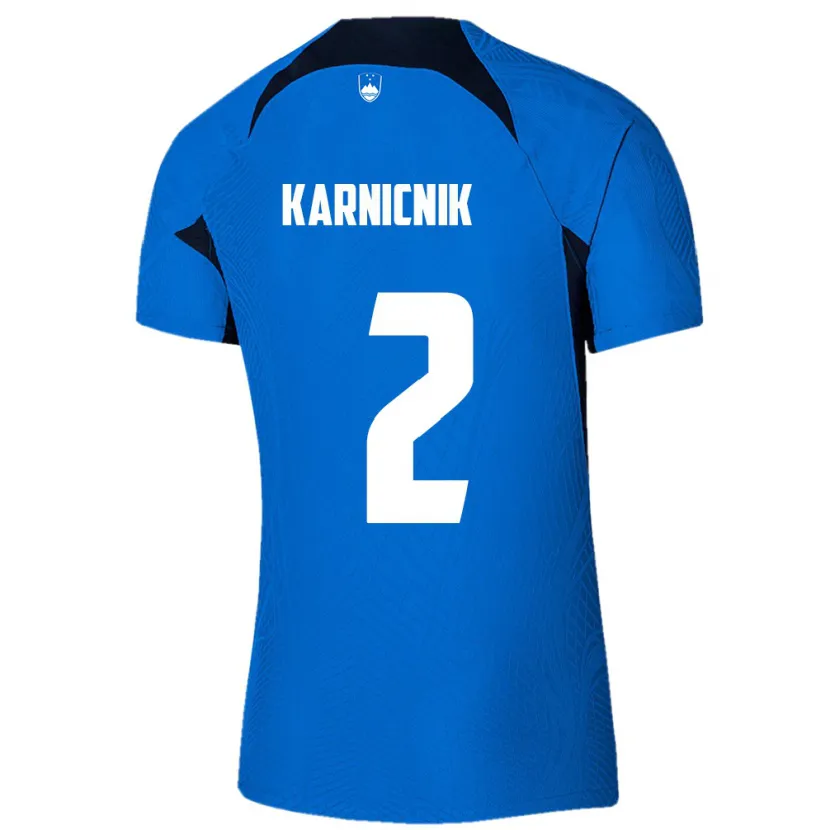 Danxen Mænd Slovenien Zan Karnicnik #2 Blå Udebane Spillertrøjer 24-26 Trøje T-Shirt