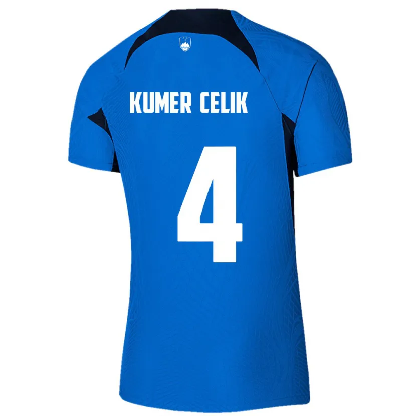 Danxen Mænd Slovenien An Kumer Celik #4 Blå Udebane Spillertrøjer 24-26 Trøje T-Shirt