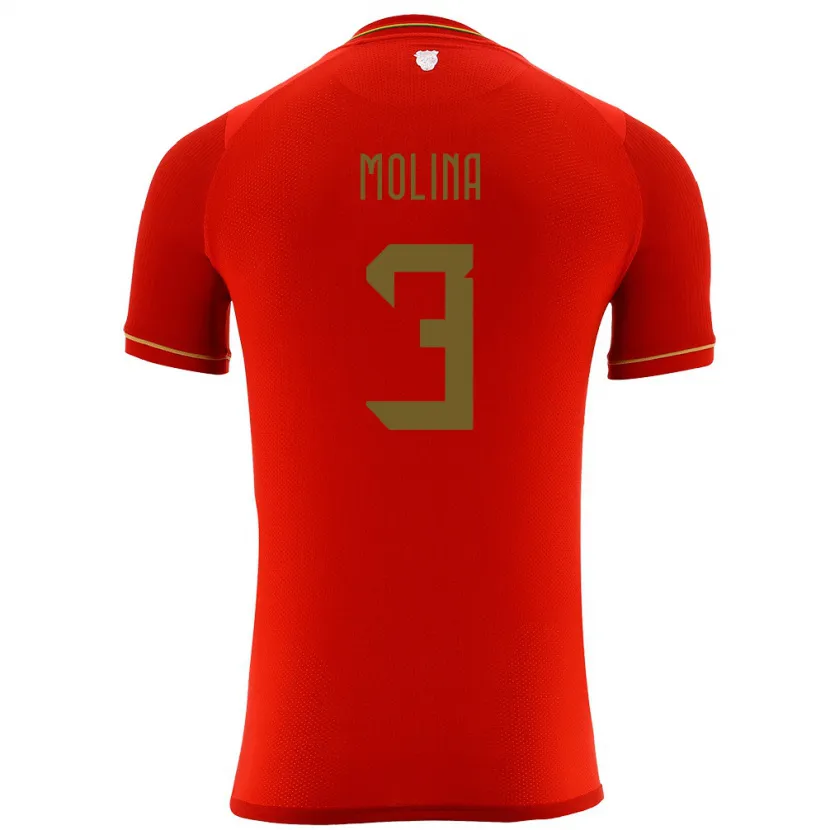 Danxen Mænd Bolivia Iván Molina #3 Rød Udebane Spillertrøjer 24-26 Trøje T-Shirt