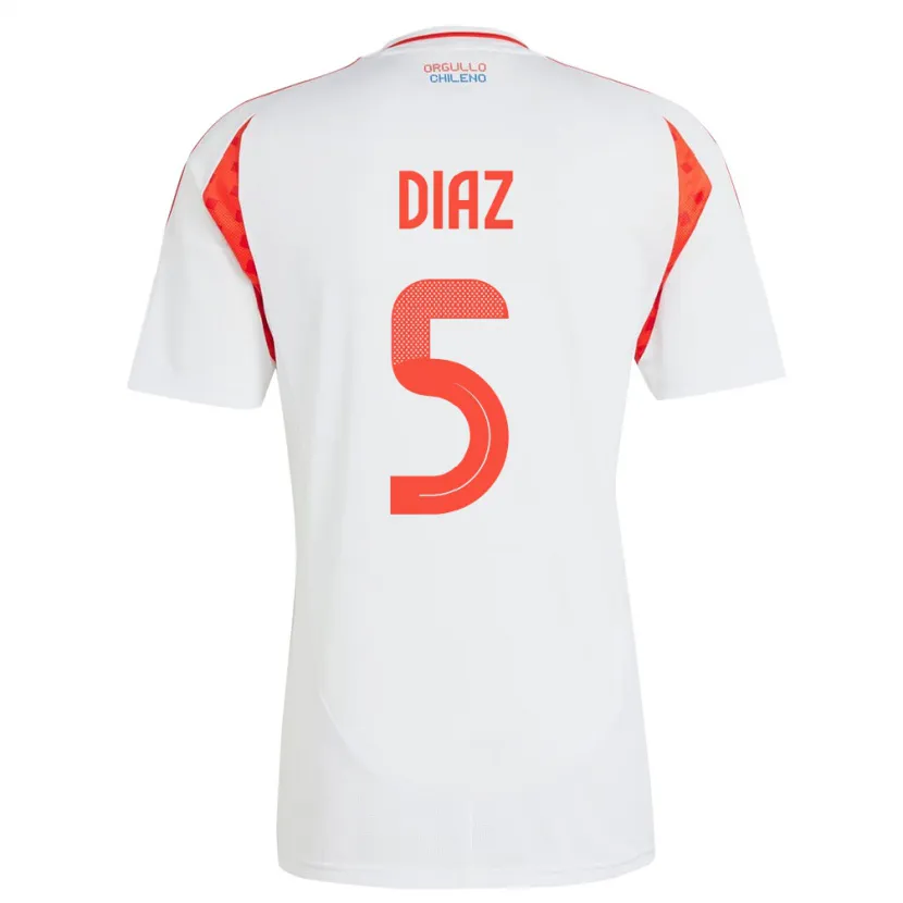 Danxen Mænd Chile Paulo Díaz #5 Hvid Udebane Spillertrøjer 24-26 Trøje T-Shirt