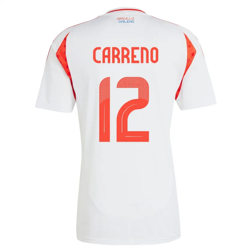 Danxen Mænd Chile Diego Carreño #12 Hvid Udebane Spillertrøjer 24-26 Trøje T-Shirt